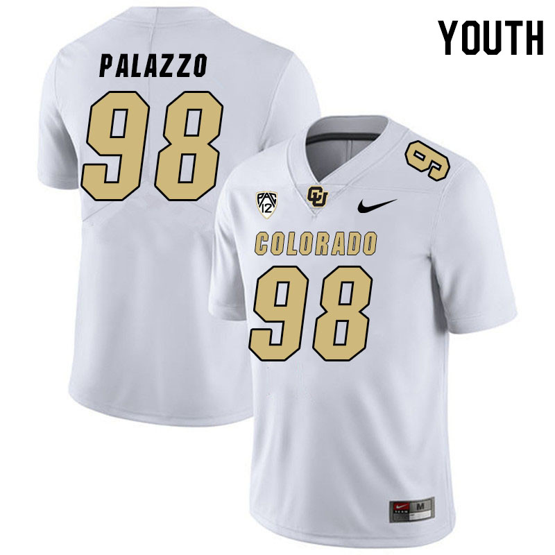 Youth #98 Cristiano Palazzo Colorado Buffaloes College Football Jerseys Stitched Sale-White - Click Image to Close